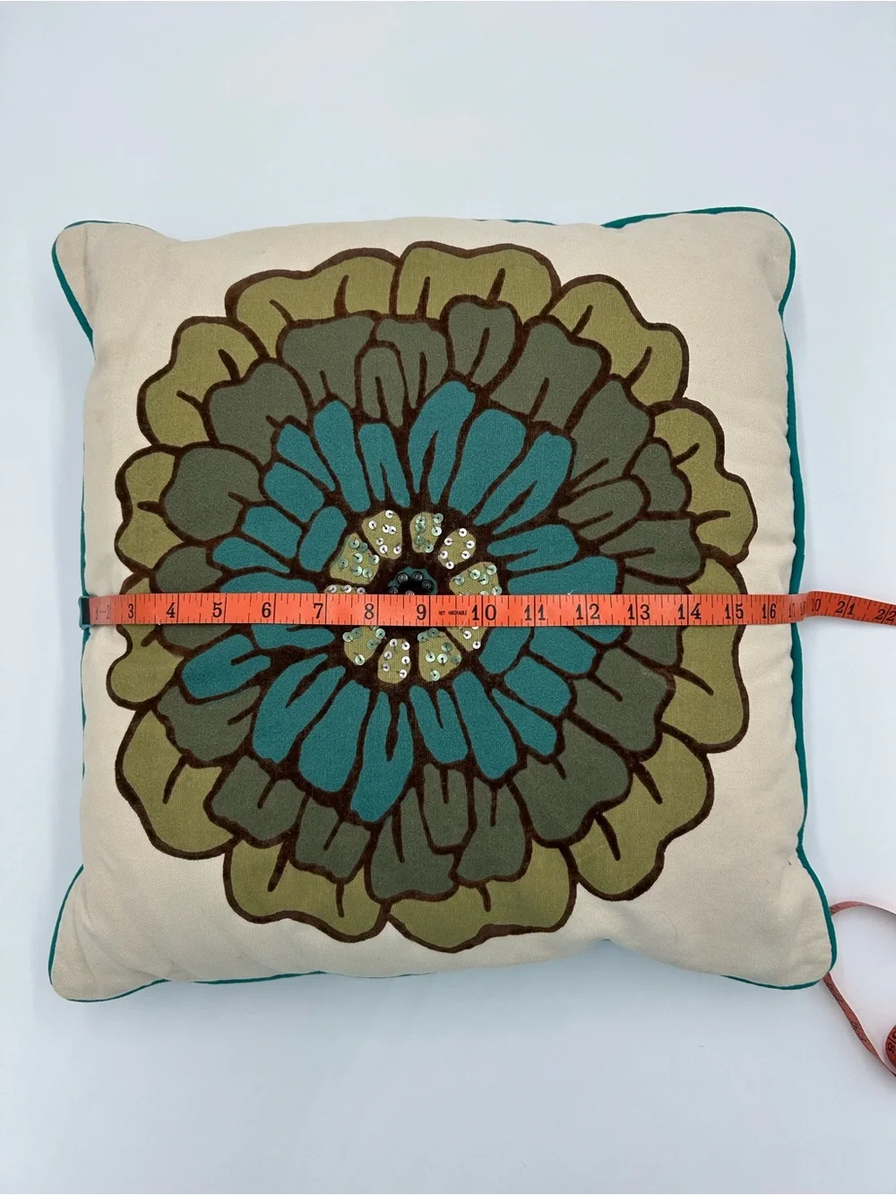 Pier 1 Teal and Olive Floral Embroidered Sequined Accent Pillow
